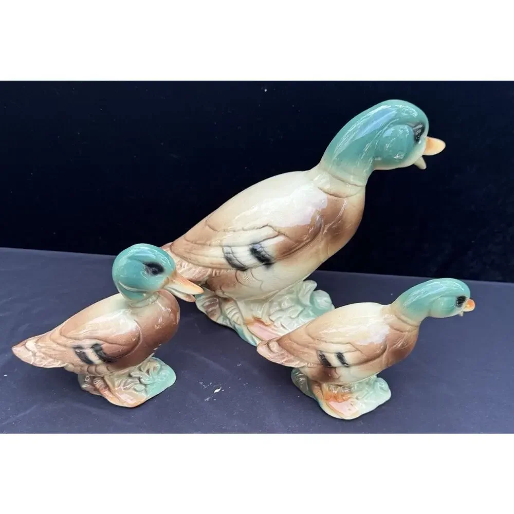Vintage Royal Copley Windsor Mallard Duck Set of 3 Ceramic Figurine Mid Century